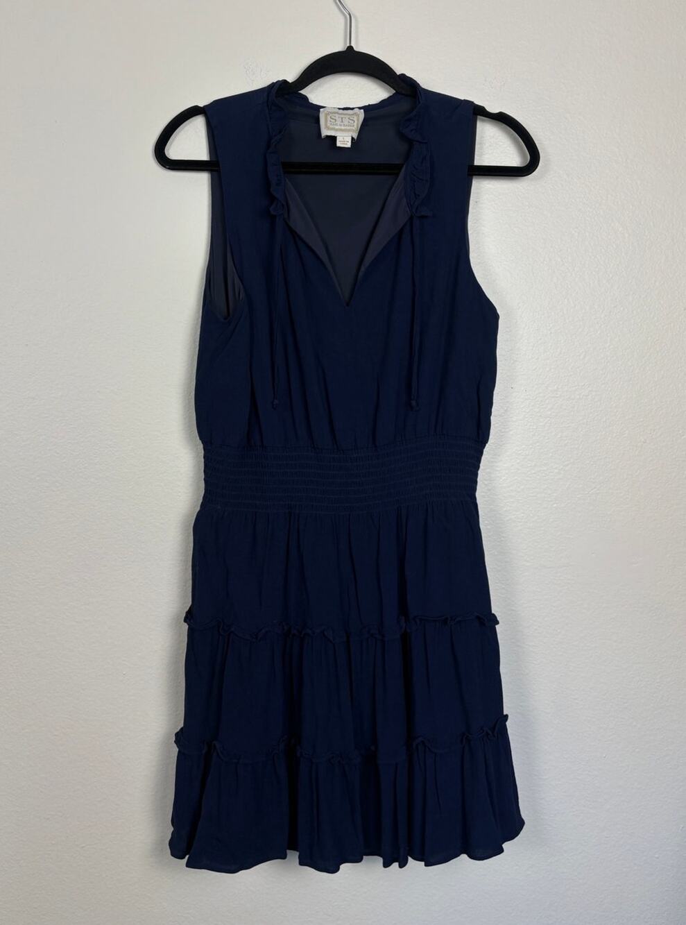 Sail to Sable Tiered Smocked Waist Navy Blue Mini Dress Large